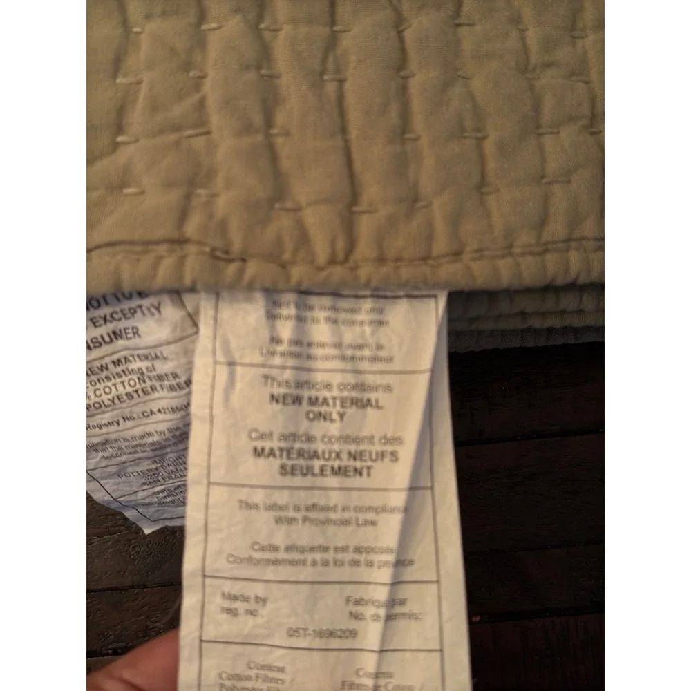 Pottery Barn Twin Pick Stitch Quilt Tan Khaki Cotton Linen Blend Bedding 3024577